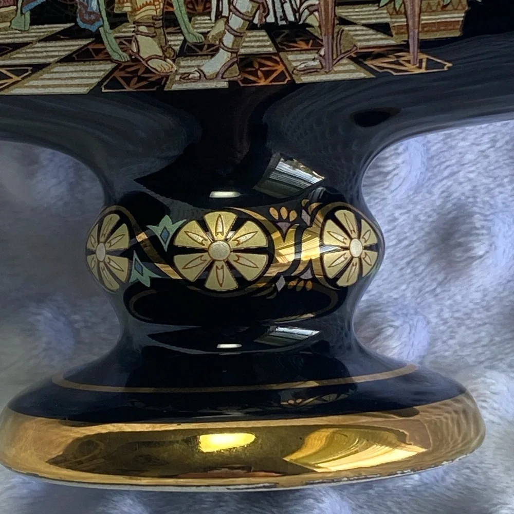 Vintage Handmade Greek Fakiolas Ceramic Napkin Holder with 24K Gold Accents